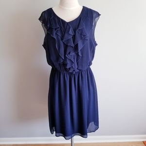 Emma & Michele Navy sleeveless sheath ruffle dress